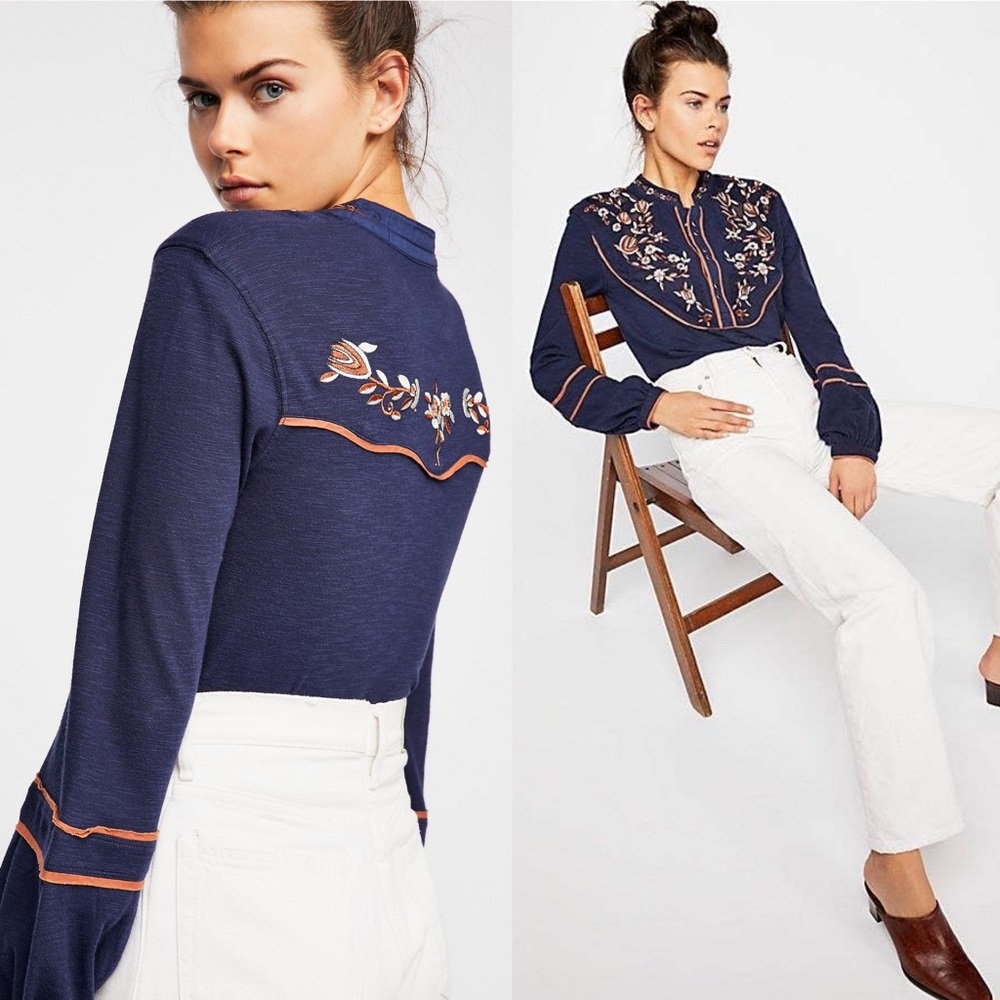 FREE PEOPLE Sundance Kid Western Cowboy Henley Top